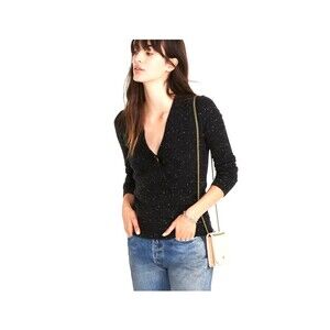 New Madewell Donegal XXL Black Speckled Knit Sweater Women VNeck Soft Pullover H
